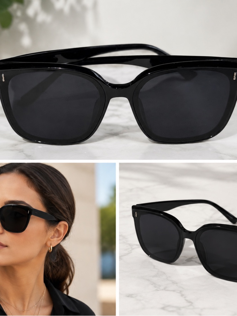 Source Unknown Black Oversized Square Sunglasses